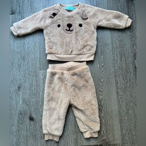 Pekkle Baby Bear Fleece Lounge Set Tan Brown 2-Piece Outfit 6M Cozy Plush